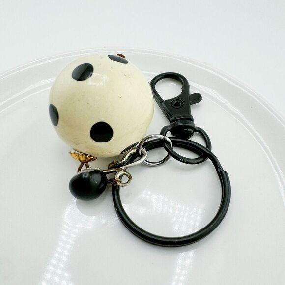 Vintage Polka Cream Black Dot Mod Purse Charm Upcycled 1970s Retro Boho MCM - Picture 1 of 5